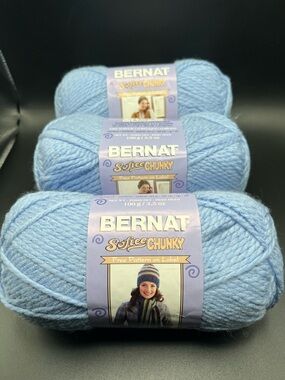 Lot of 3 Bernat Softee Chunky Yarn New Denim Heather 39119 Same Dye Lot